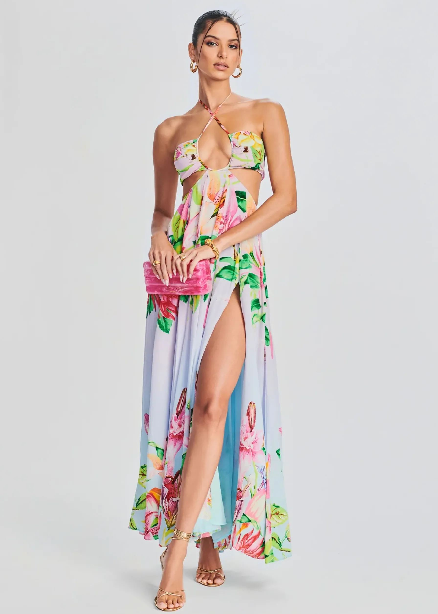 Retrofete Lora Long Dress Multicolor Hibiscus New