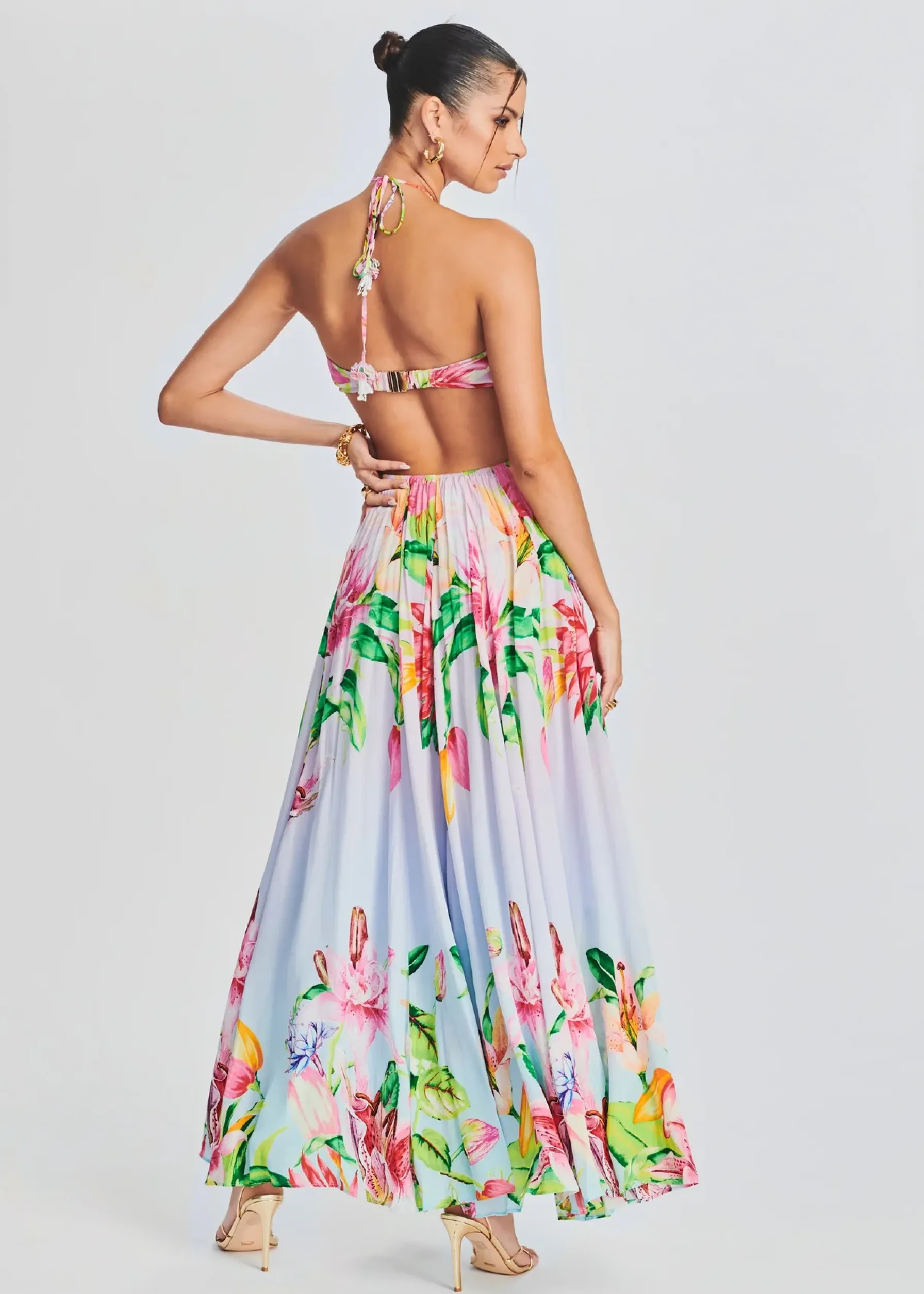 Retrofete Lora Long Dress Multicolor Hibiscus New