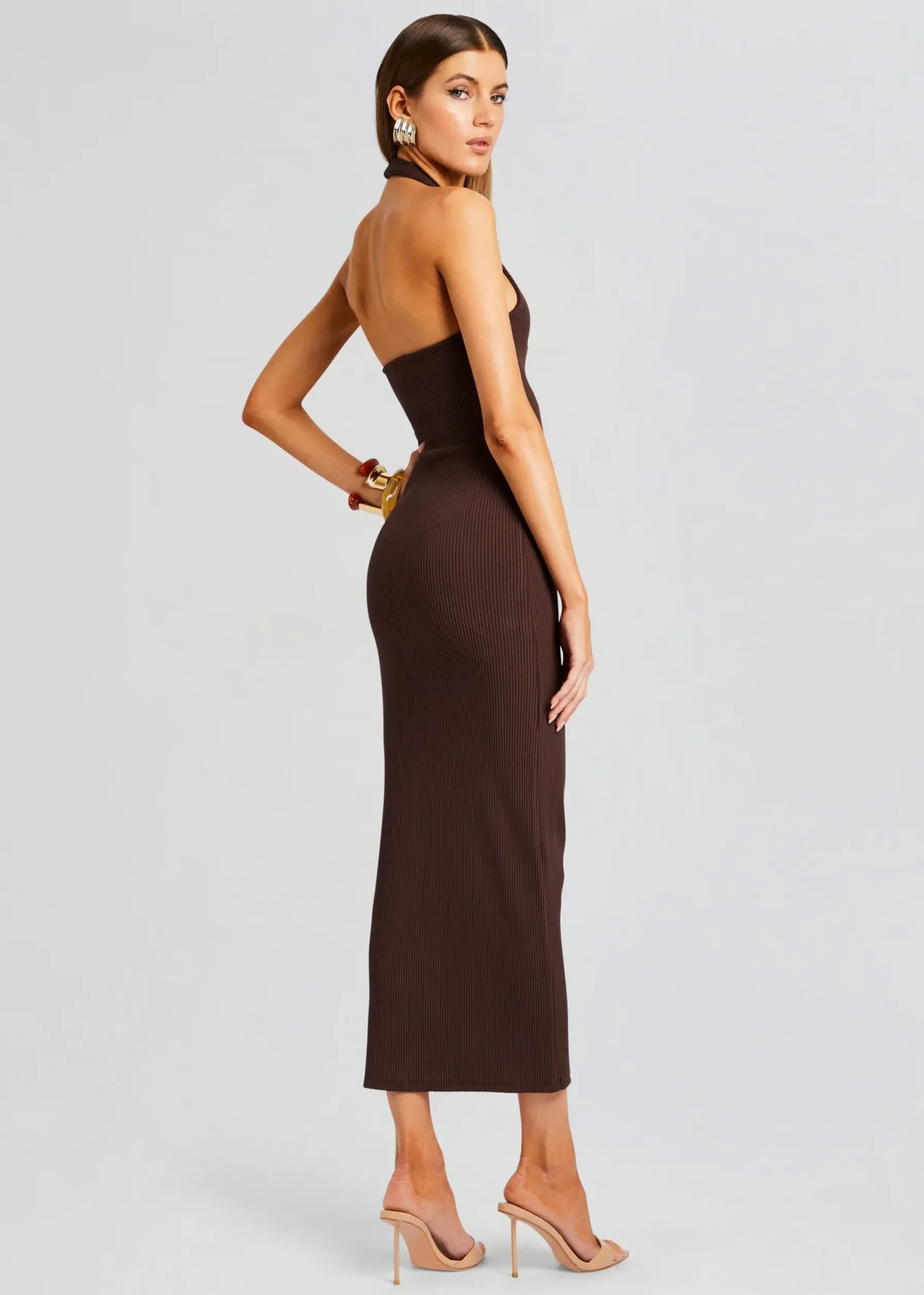 Retrofete Lozza Halter Neck Maxi Dress Brown Discount