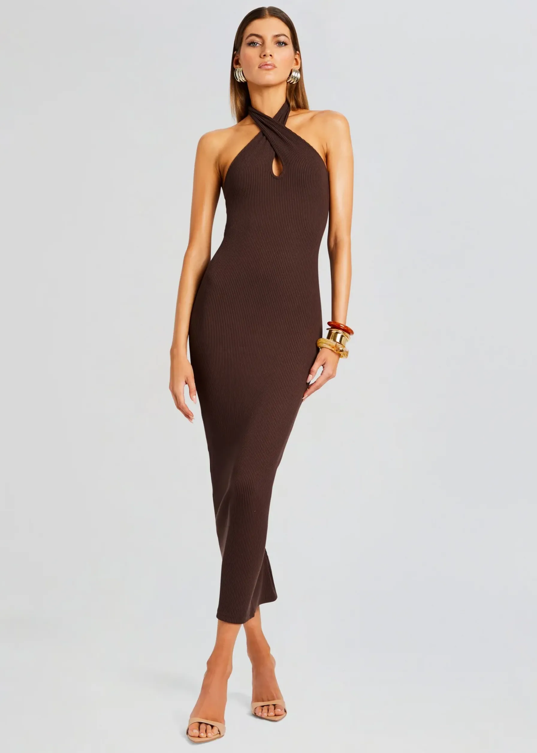 Retrofete Lozza Halter Neck Maxi Dress Brown Hot