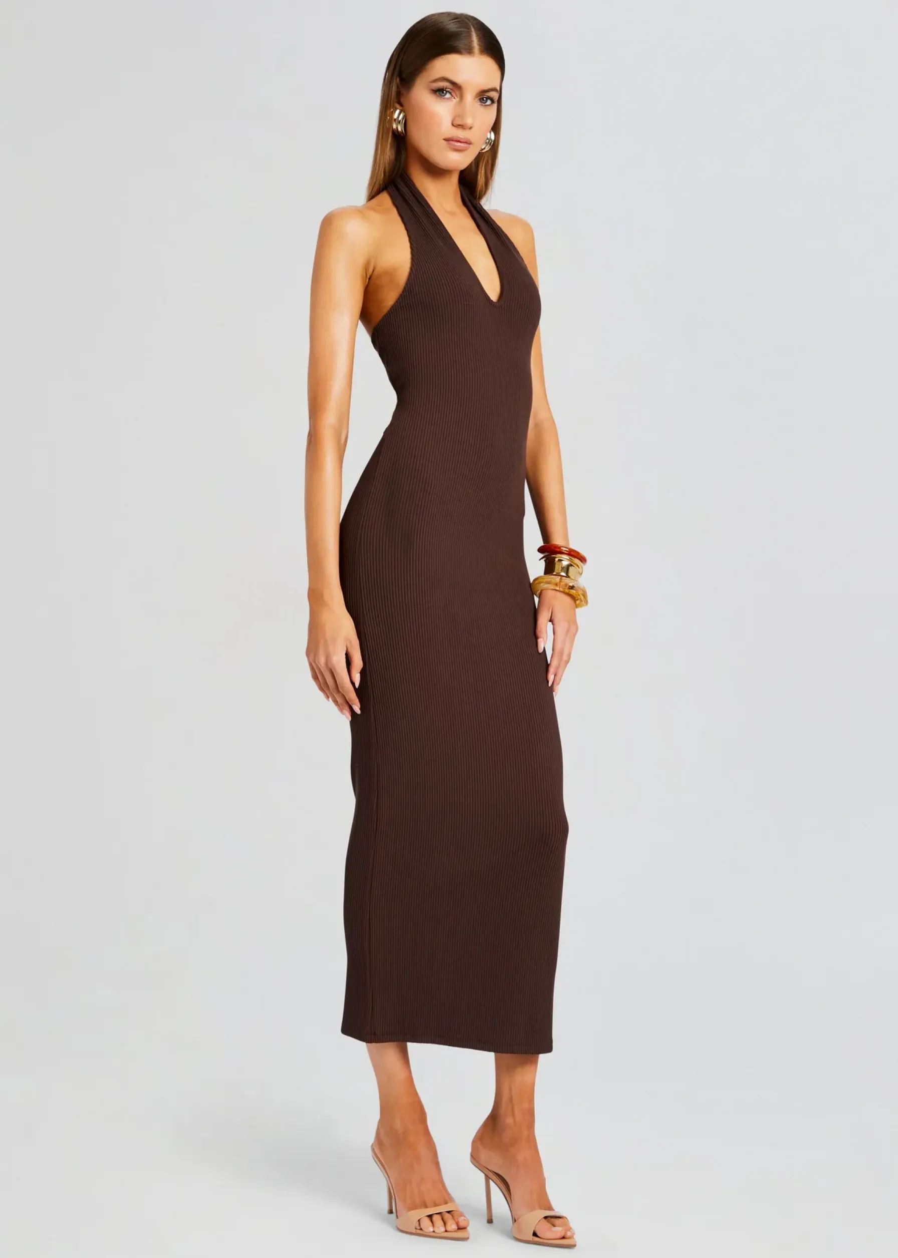 Retrofete Lozza Halter Neck Maxi Dress Brown Hot