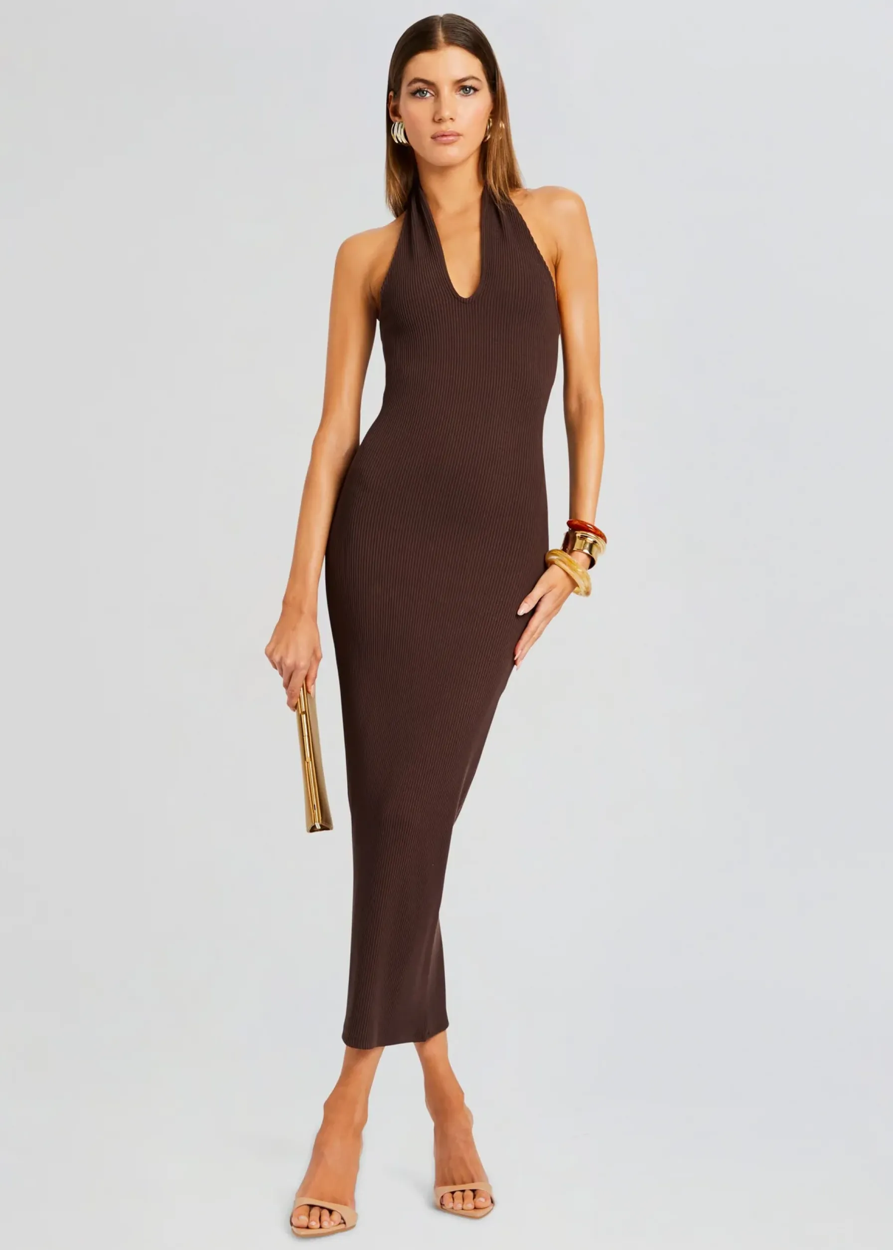 Retrofete Lozza Halter Neck Maxi Dress Brown Hot