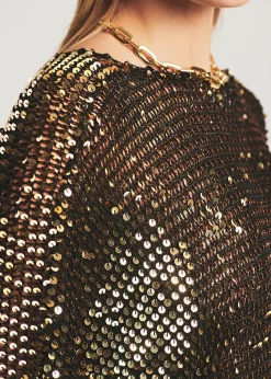 Retrofete Lucia Sequin Crochet Dress Black/Gold Flash Sale