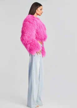 Retrofete Luxe Fur Jacket Knockout Pink Clearance