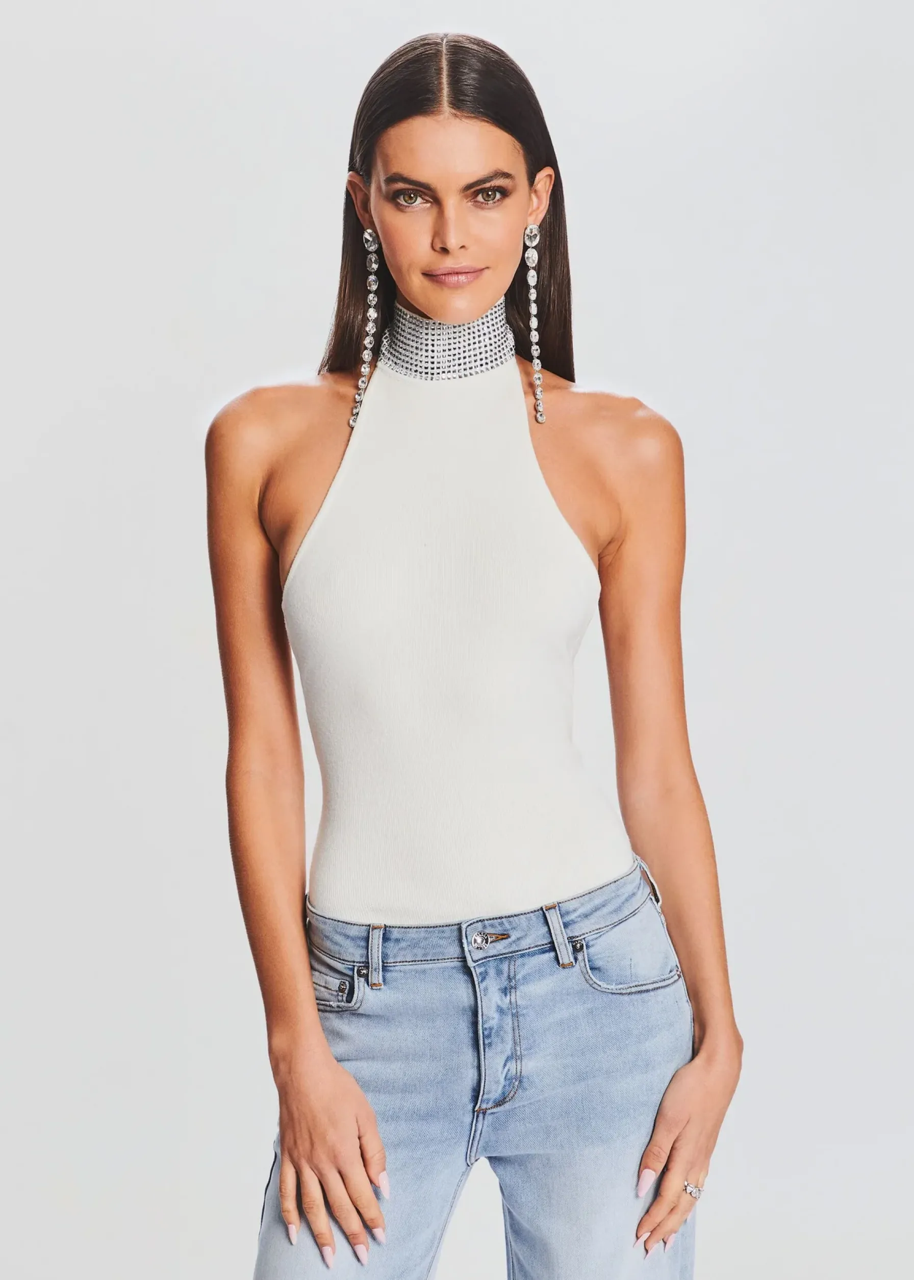 Retrofete Maci Embellished Knit Bodysuit White New