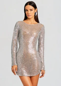 Retrofete Malaya Sequin Embellished Dress Silver/Tannin Flash Sale