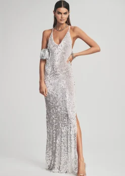 Retrofete Marie Sequin Crochet Dress White/Silver Shop