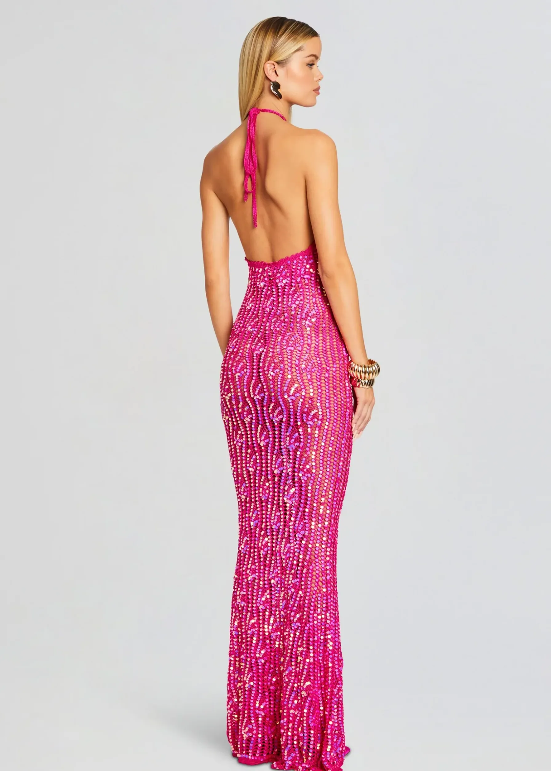 Retrofete Massie Sequin Crochet Dress Paradise Pink New