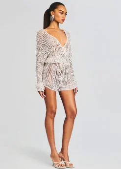 Retrofete Meadow Sequin Crochet Romper White/Silver Discount