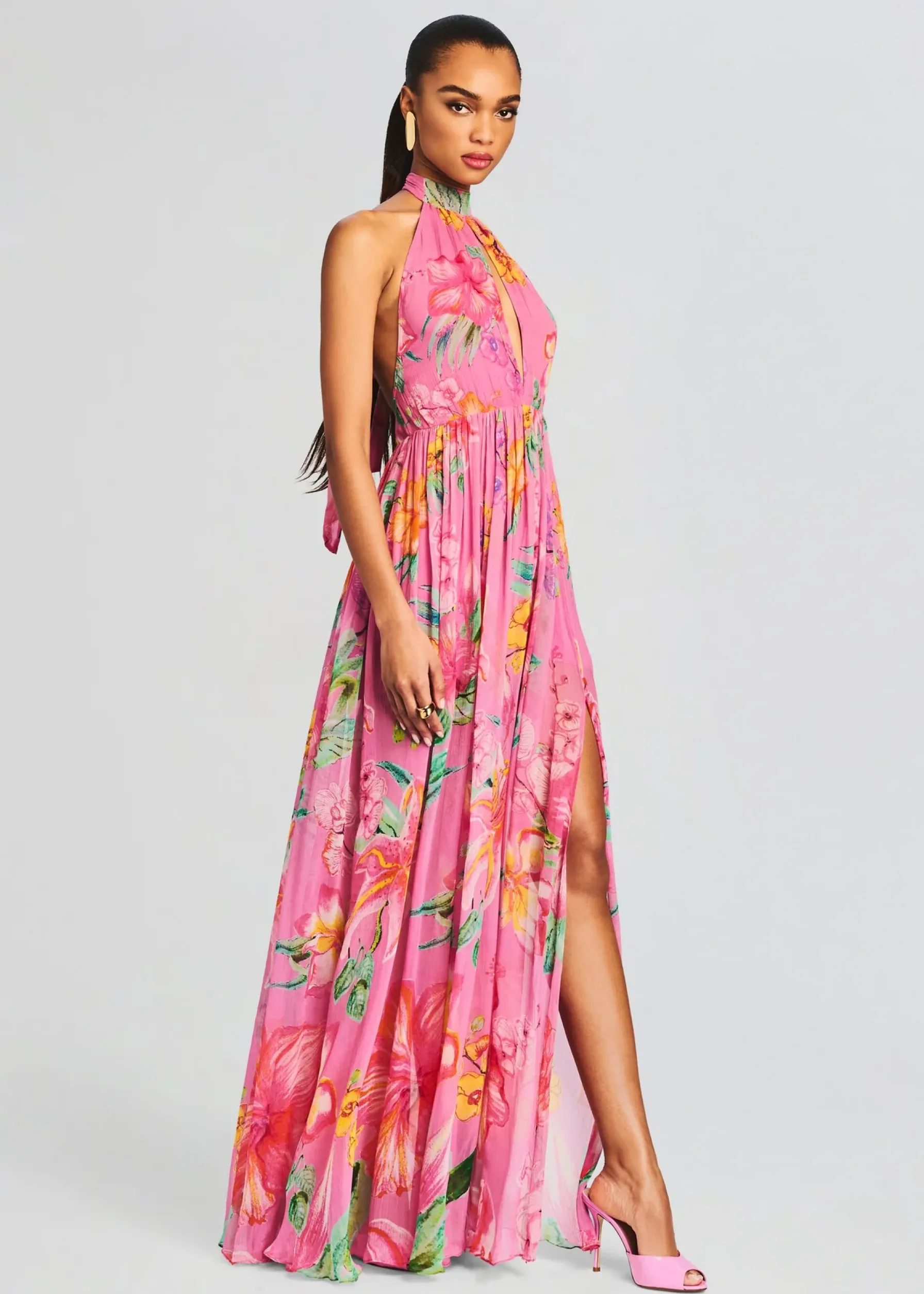 Retrofete Megan Long Dress Pink Floral Best Sale