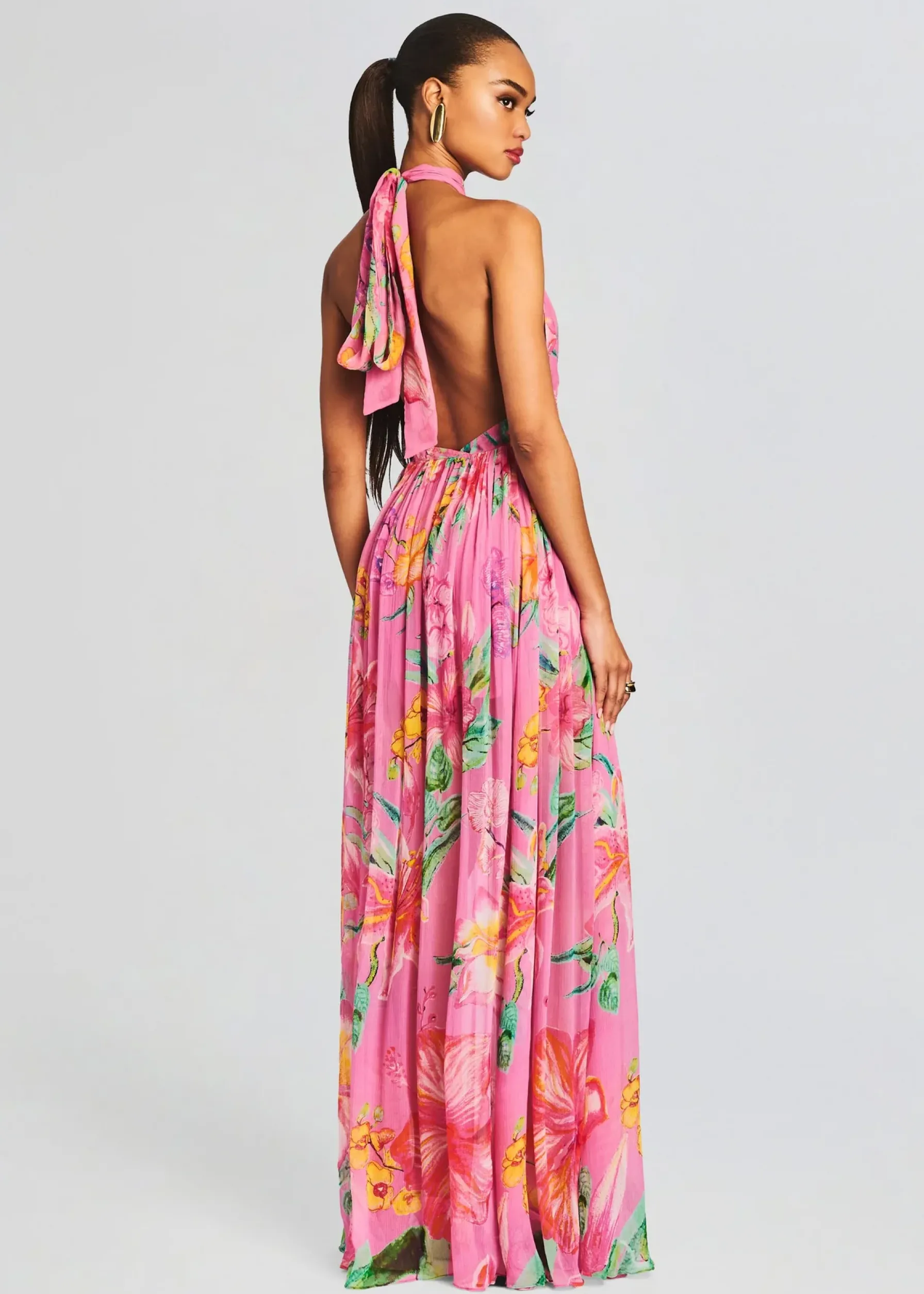 Retrofete Megan Long Dress Pink Floral Best Sale