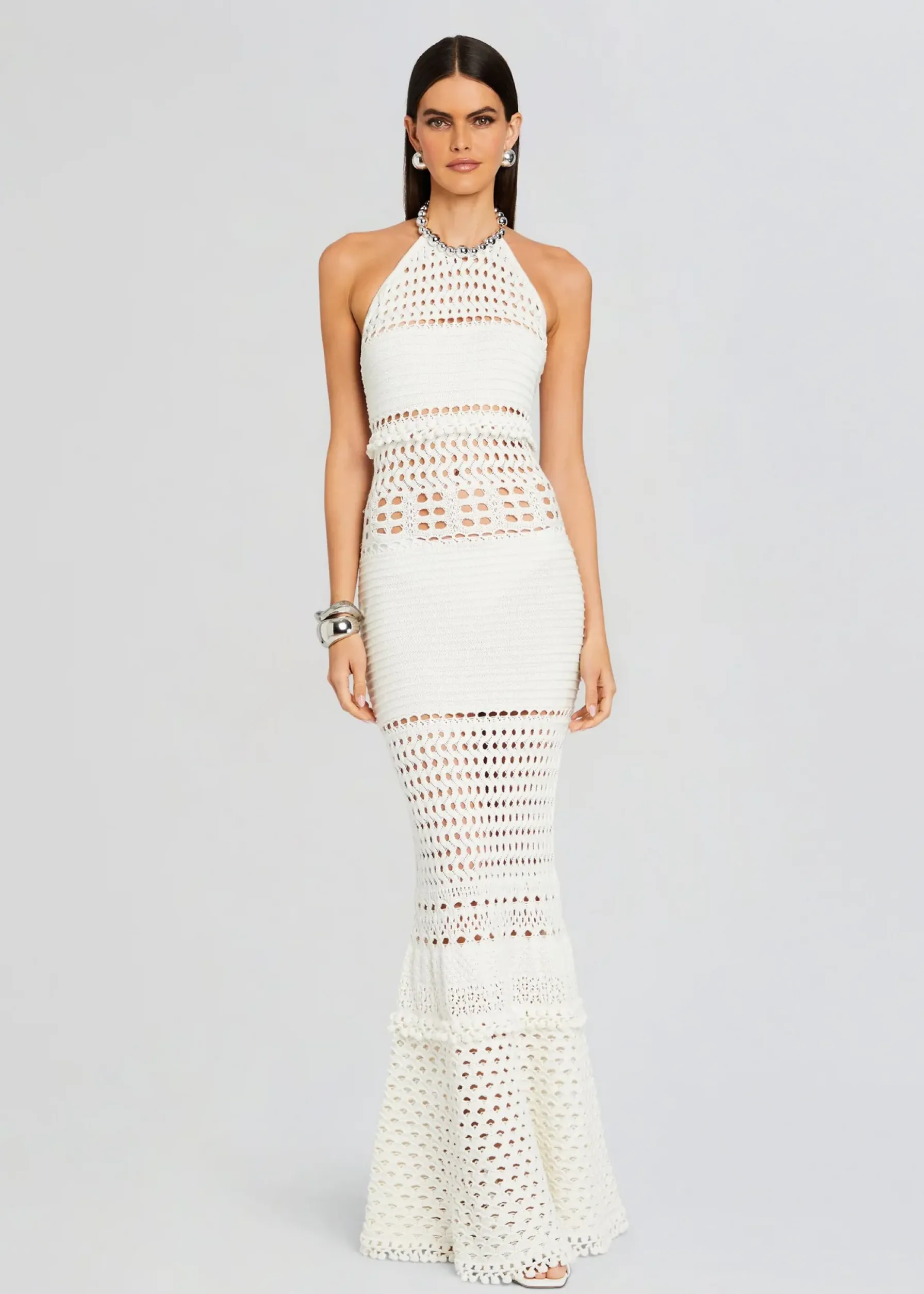 Retrofete Mesa Knit Crochet Dress Iridescent White Best Sale