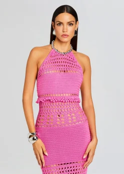 Retrofete Mesa Knit Crochet Dress Paradise Pink Cheap