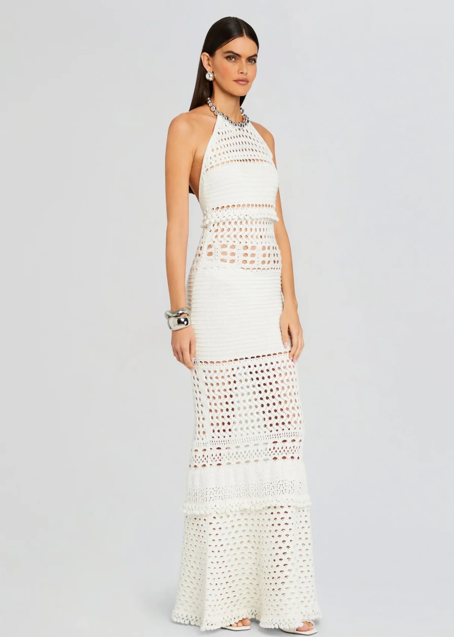Retrofete Mesa Knit Crochet Dress Iridescent White Hot