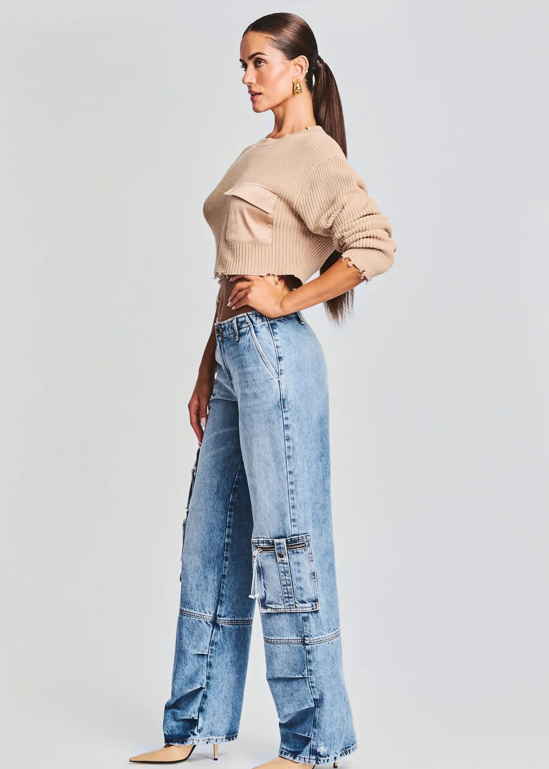Retrofete Mid Cropped Devin Sweater Tan Cheap