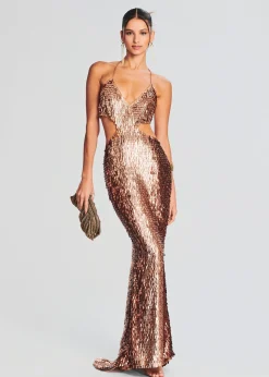 Retrofete Miko Feather Sequin Dress Bronze/Gold Discount