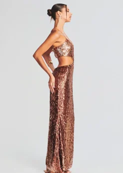 Retrofete Miko Feather Sequin Dress Bronze/Gold Clearance