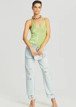 Retrofete Molly Sequin Crochet Top Lime Green Fashion