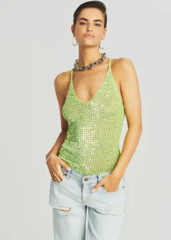 Retrofete Molly Sequin Crochet Top Lime Green Fashion