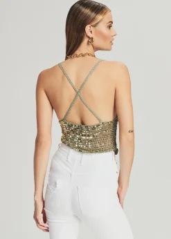 Retrofete Molly Sequin Crochet Top Sage Cheap
