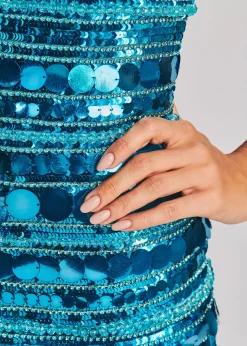 Retrofete Monae Sequin Dress Aqua Blue Clearance