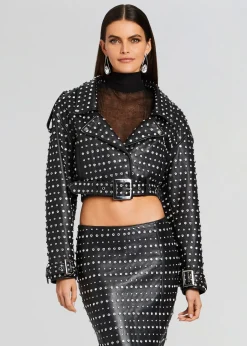 Retrofete Mora Embellished Leather Jacket Black Cheap