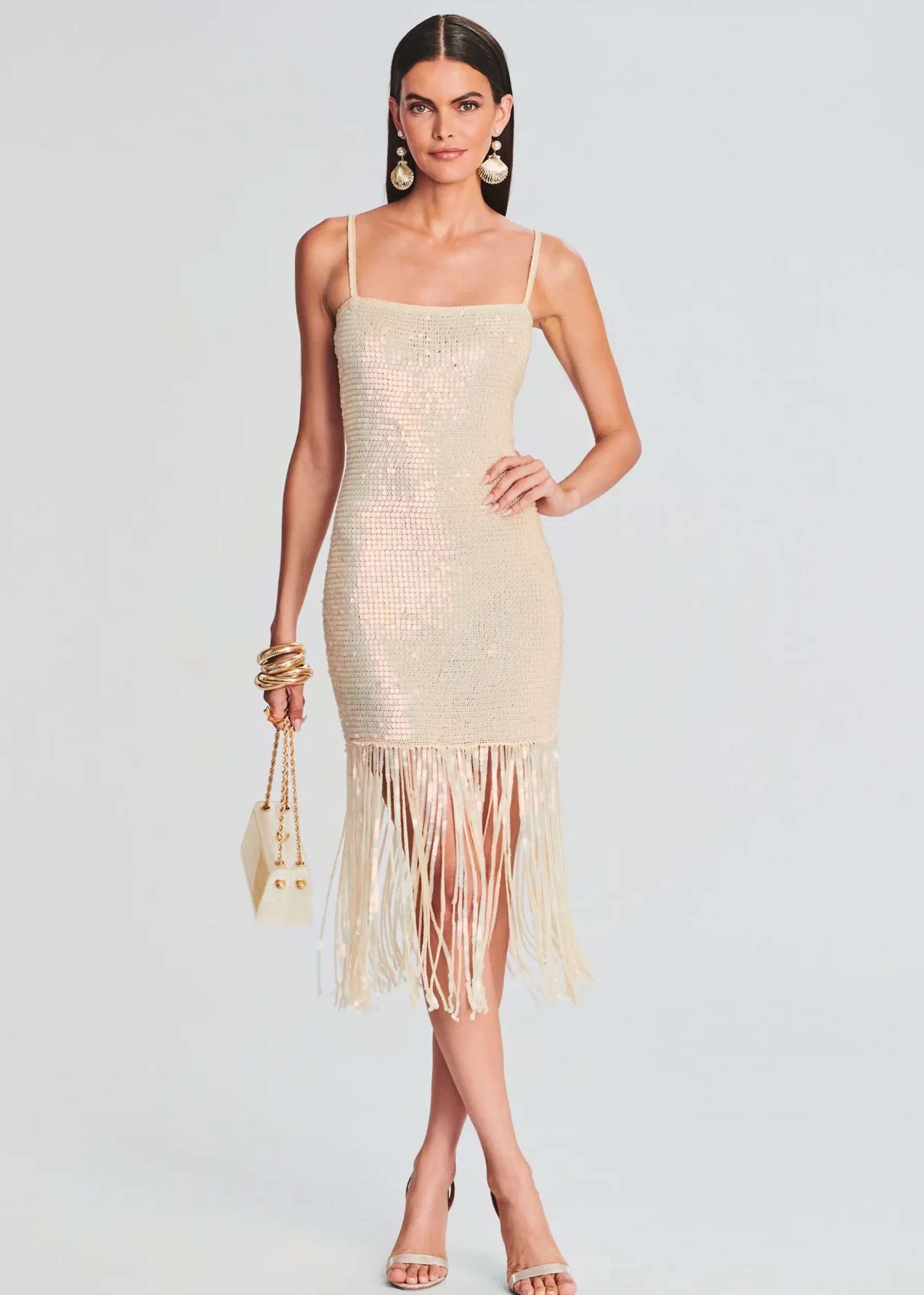 Retrofete Nalu Sequin Crochet Dress Iridescent Ivory Best Sale