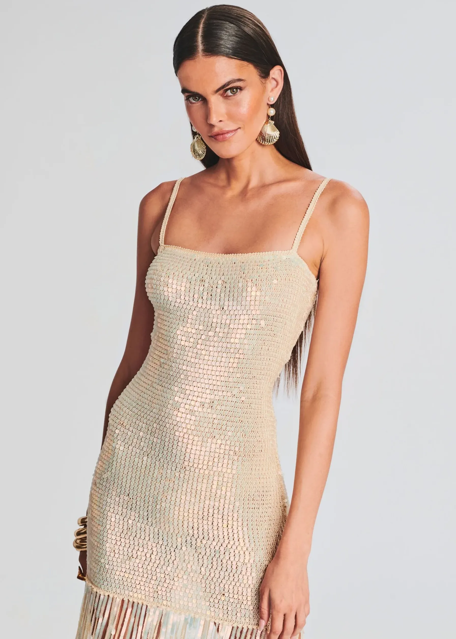 Retrofete Nalu Sequin Crochet Dress Iridescent Ivory Cheap