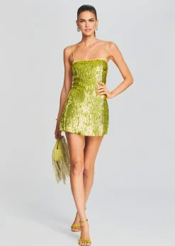 Retrofete Nara Feather Sequin Dress Lime Punch Discount