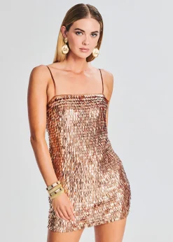 Retrofete Nara Feather Sequin Dress Bronze/Gold Hot