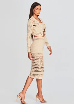 Retrofete Nico Knit Crochet Cardigan Ivory/Gold Clearance
