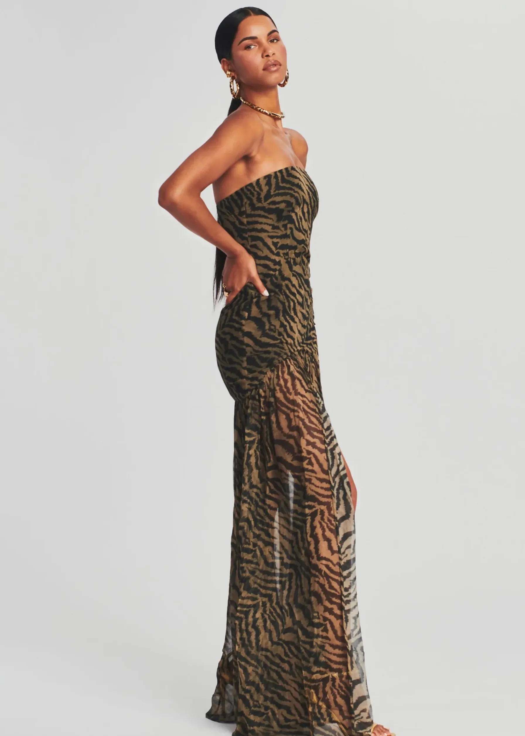 Retrofete Nicole Silk Chiffon Dress Tiger Stripe Shop