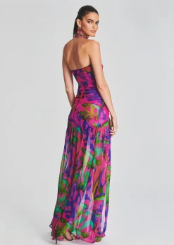 Retrofete Nicole Silk Chiffon Dress Tropical Leaf Best