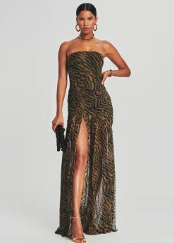 Retrofete Nicole Silk Chiffon Dress Tiger Stripe Flash Sale