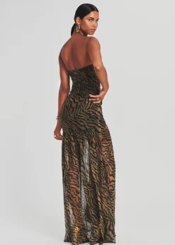 Retrofete Nicole Silk Chiffon Dress Tiger Stripe Flash Sale
