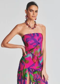 Retrofete Nicole Silk Chiffon Dress Tropical Leaf Online