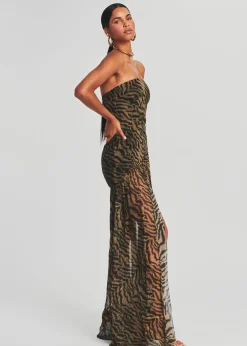 Retrofete Nicole Silk Chiffon Dress Tiger Stripe Fashion
