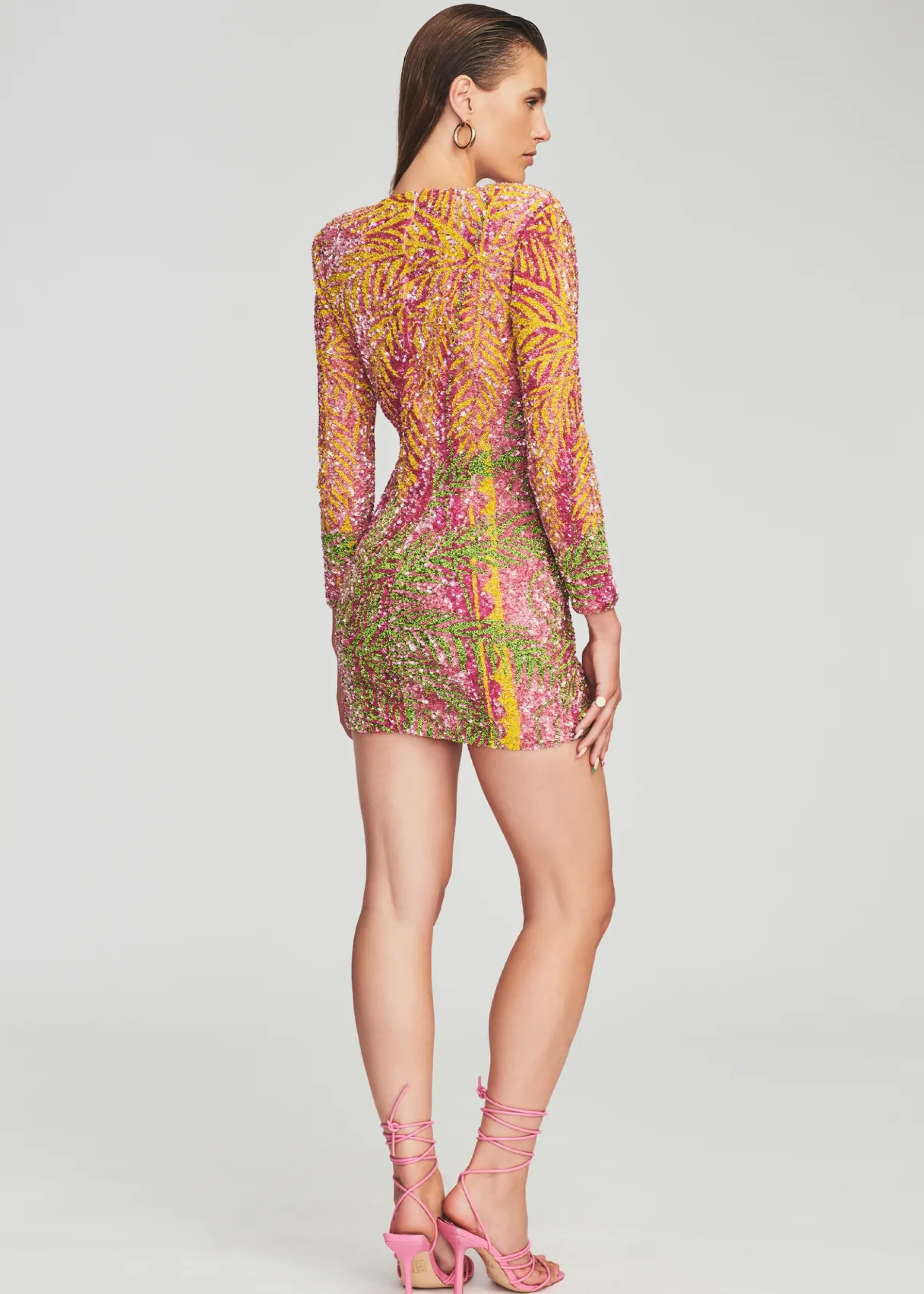 Retrofete Nikki Sequin Palm Dress Tropical Palm Discount