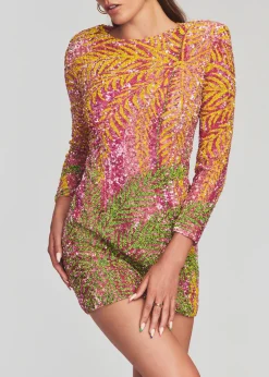 Retrofete Nikki Sequin Palm Dress Tropical Palm Discount