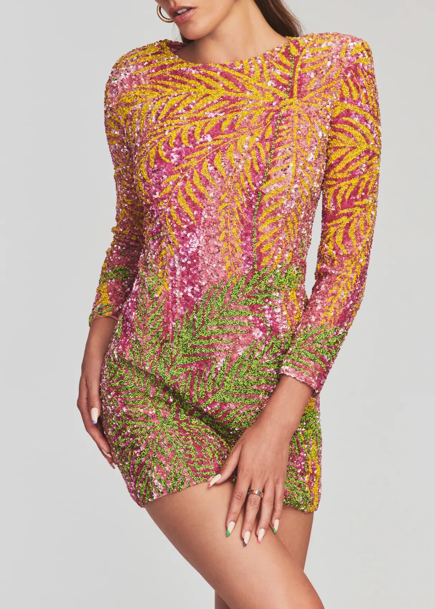 Retrofete Nikki Sequin Palm Dress Tropical Palm Discount