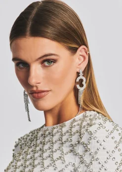 Retrofete Number Rhinestone Earring Silver Cheap