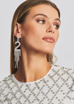 Retrofete Number Rhinestone Earring Silver Cheap