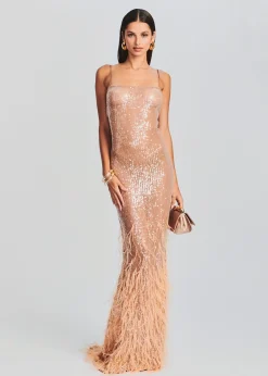 Retrofete Odessa Sequin Feather Dress Tannin Fashion