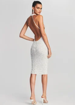 Retrofete Olivia Midi Sequin Dress White New