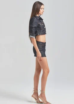 Retrofete Ollie Cropped Denim Jacket Dark Denim Foiling Fashion