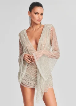 Retrofete Opal Crystal Embellished Dress White with Silver New