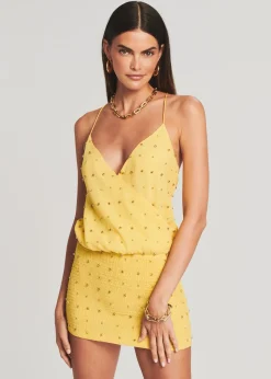 Retrofete Petra Embellished Silk Chiffon Dress Yellow Sale