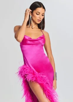 Retrofete Priscilla Feather Dress Neon Pink Clearance