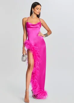Retrofete Priscilla Feather Dress Neon Pink Flash Sale