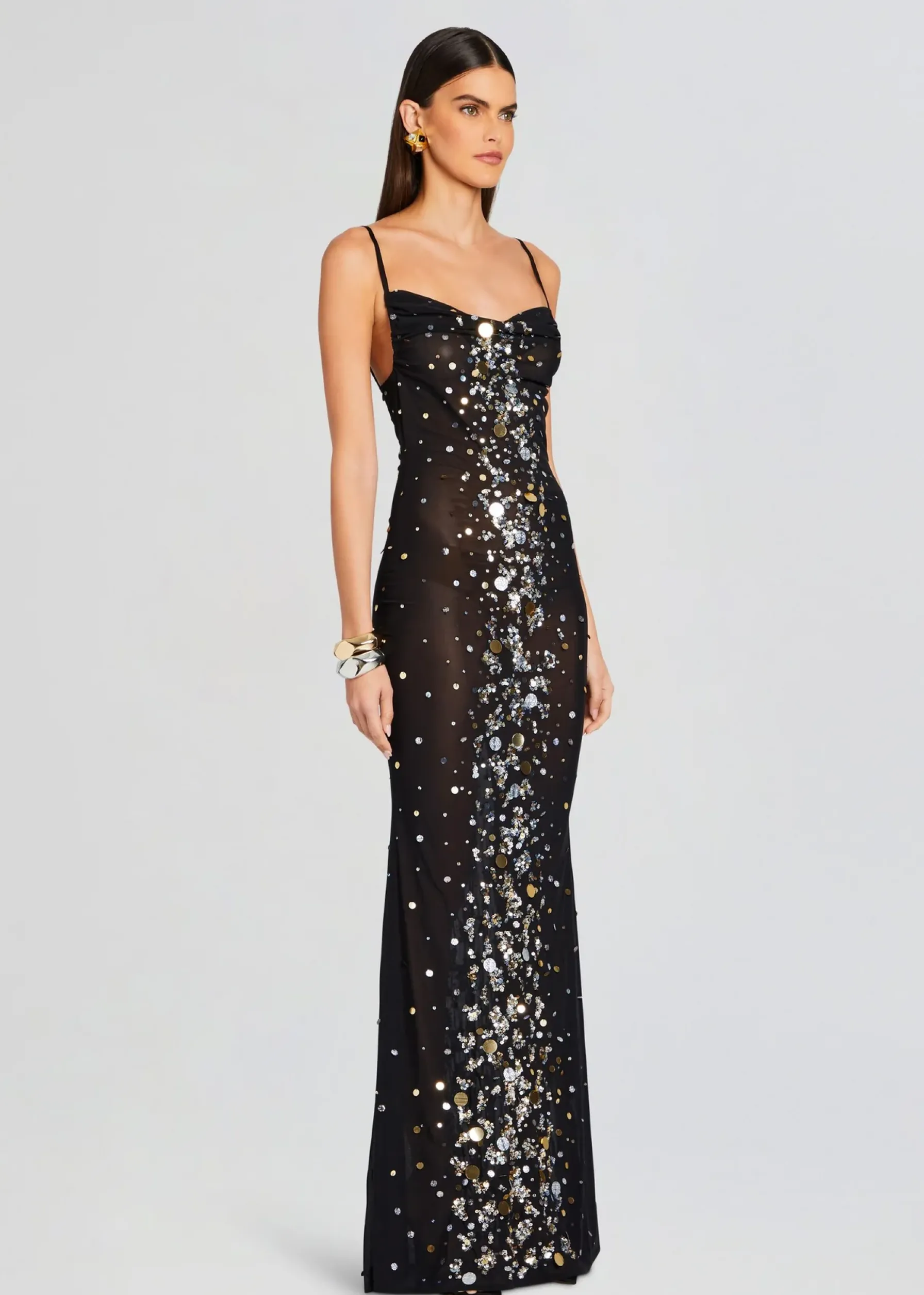 Retrofete Rainey Embellished Dress Black/Silver Gold New